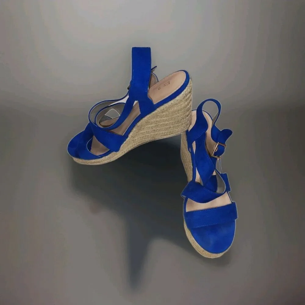Allegra K Royal Blue Suede Wedge Sandals Sz. 9 💙